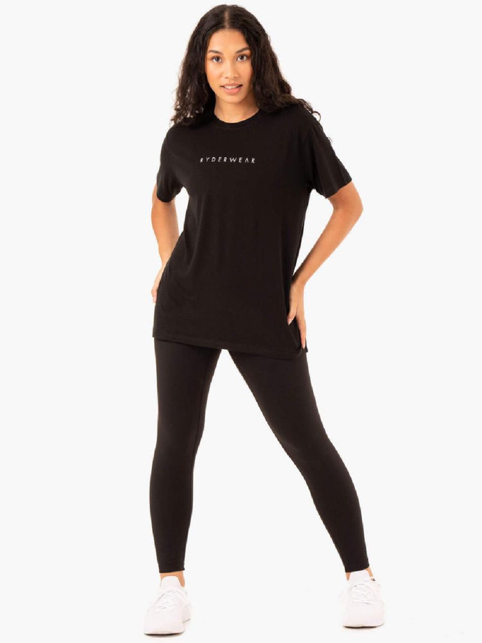 Black Women's Ryderwear Boyfriend Longline T-Shirt Top | GB6030914