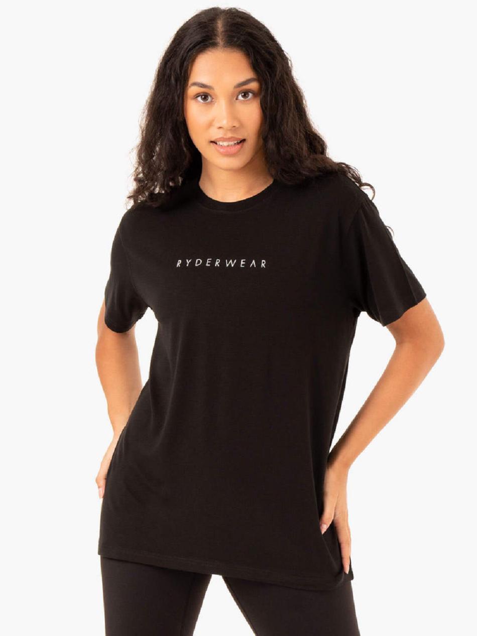 Black Women\'s Ryderwear Boyfriend Longline T-Shirt Top | GB6030914