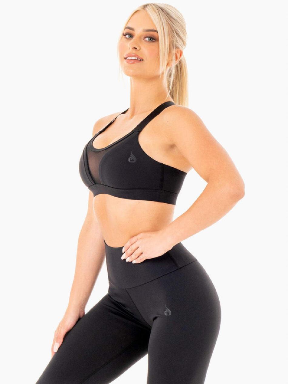 Black Women's Ryderwear Collide Mesh Contour Sports Bras | DF5874747