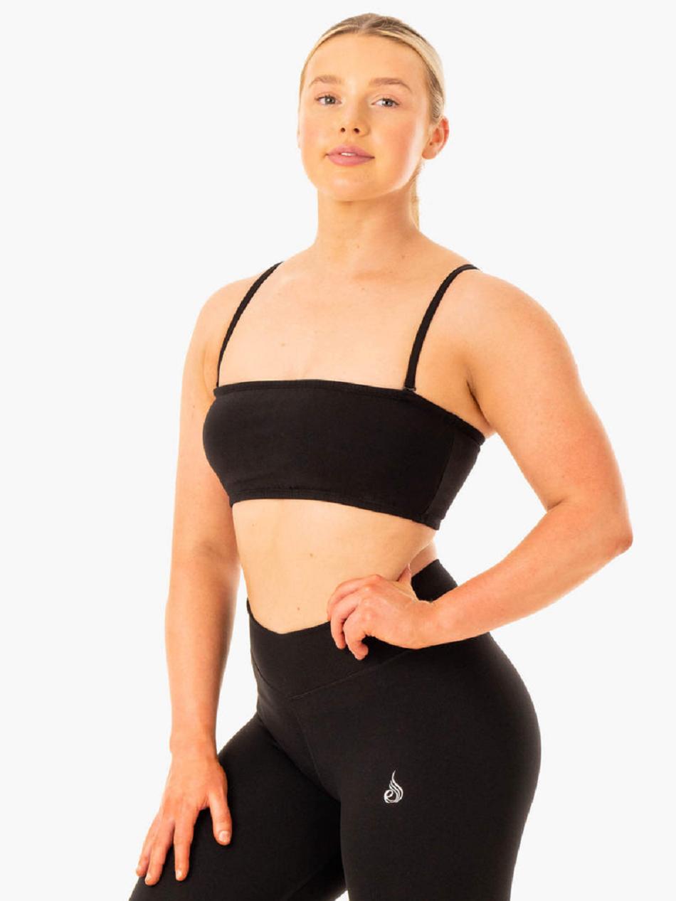 Black Women's Ryderwear Convertible Bandeau Sports Bras | MT5492268