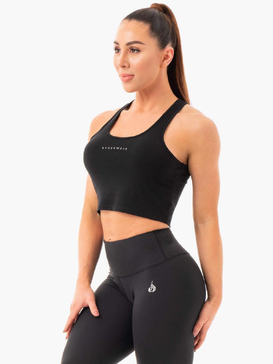 Black Women's Ryderwear Cropped Racer Back Tank Top | 61KR58941