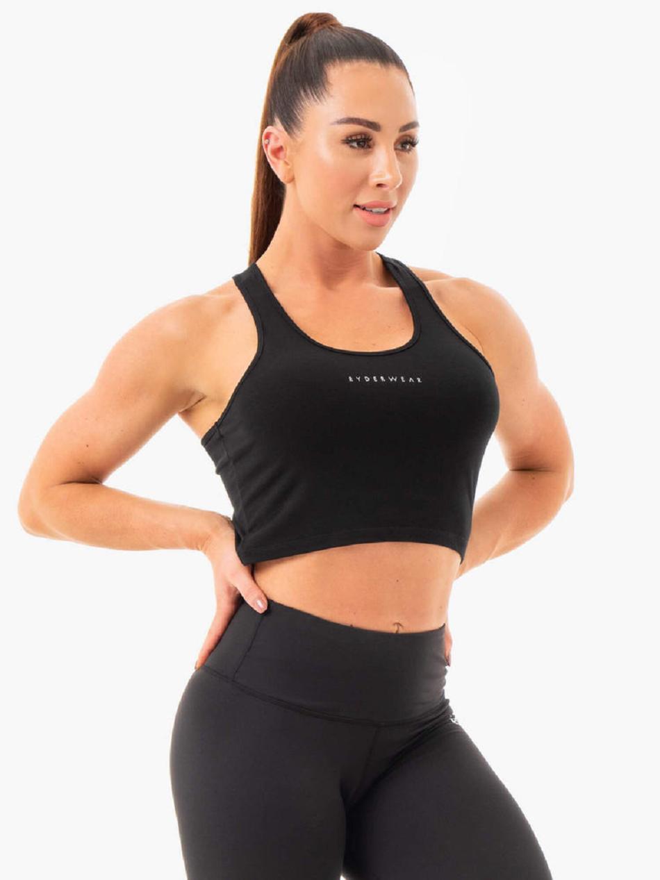 Black Women's Ryderwear Cropped Racer Back Tank Top | 61KR58941