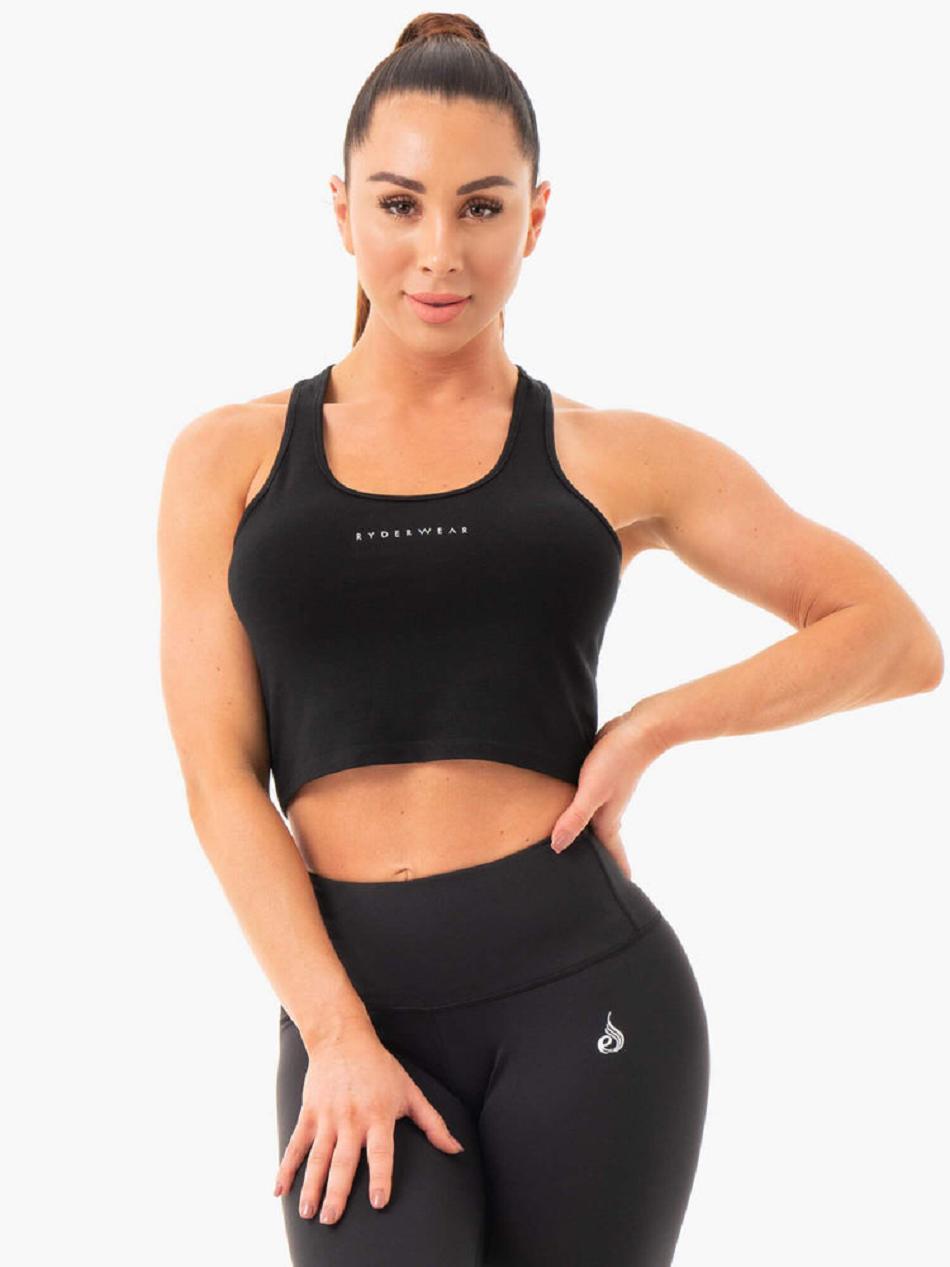 Black Women\'s Ryderwear Cropped Racer Back Tank Top | 61KR58941