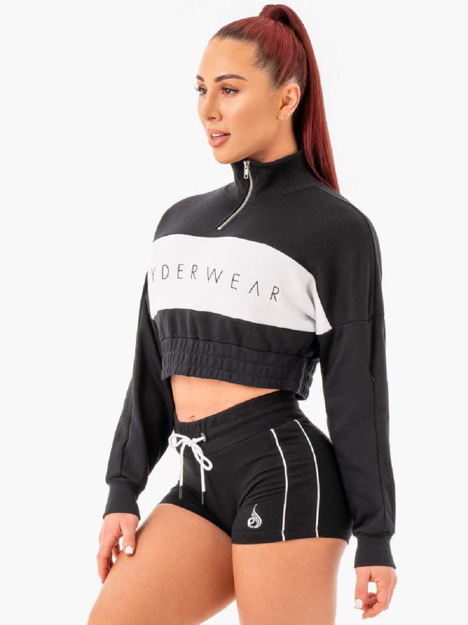 Black Women's Ryderwear Cropped Track Jumper Jackets | 122T63520