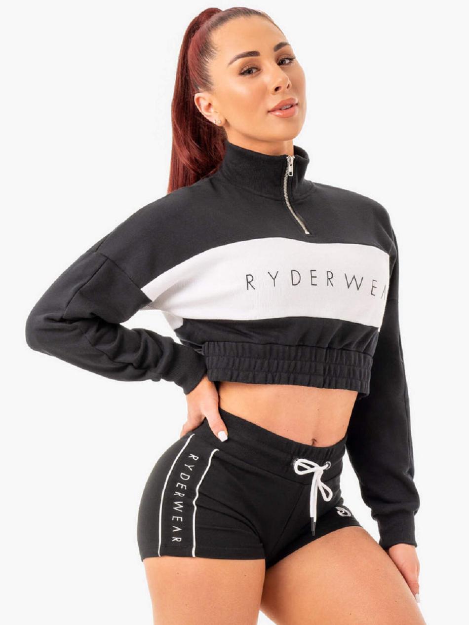 Black Women's Ryderwear Cropped Track Jumper Jackets | 122T63520