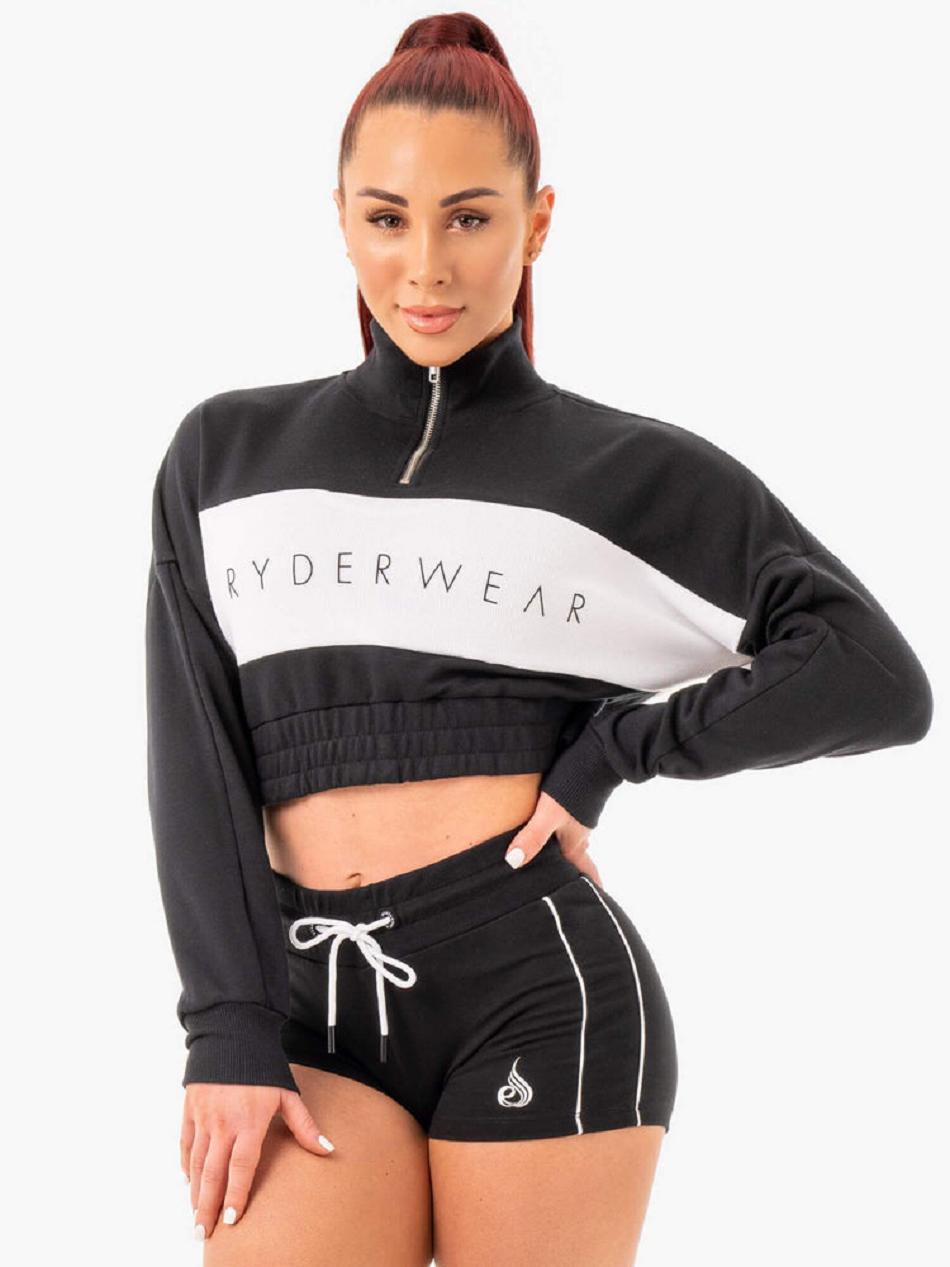 Black Women\'s Ryderwear Cropped Track Jumper Jackets | 122T63520