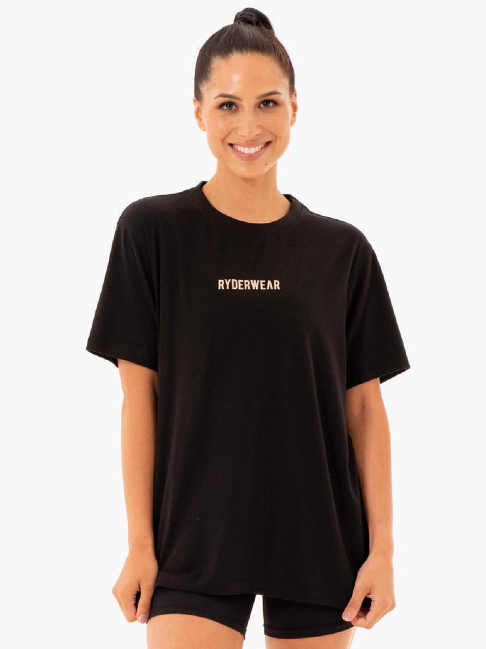 Black Women\'s Ryderwear Define Long Line T-Shirt Top | 59FE62414