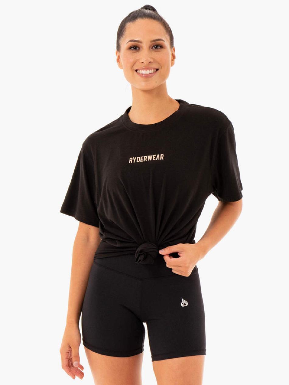 Black Women's Ryderwear Define Long Line T-Shirt Active Lounge | A2X73130