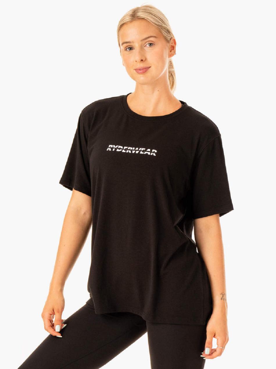 Black Women's Ryderwear Edit Longline T-Shirt Top | 126J84472