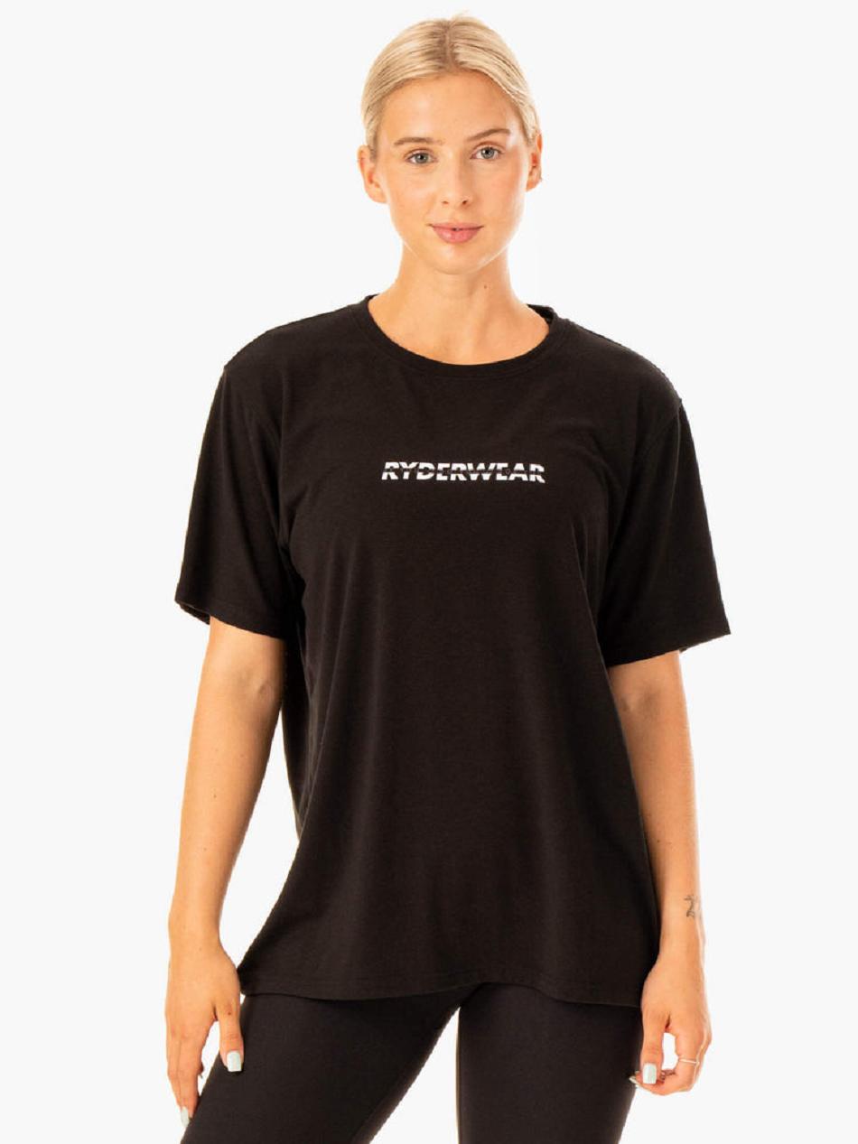 Black Women\'s Ryderwear Edit Longline T-Shirt Top | 126J84472