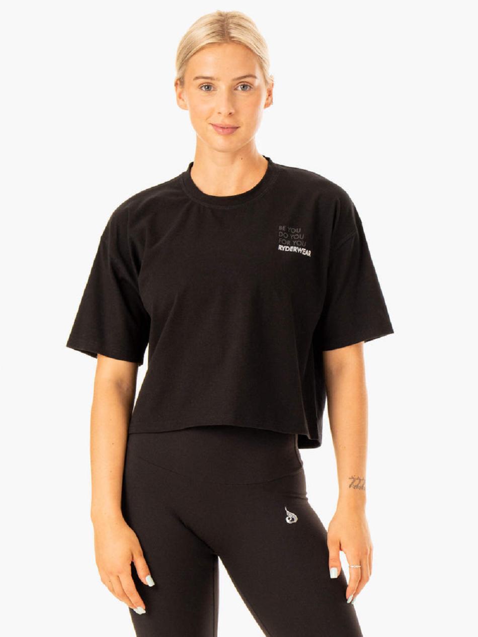 Black Women's Ryderwear Edit T-Shirt Top | DF6355820