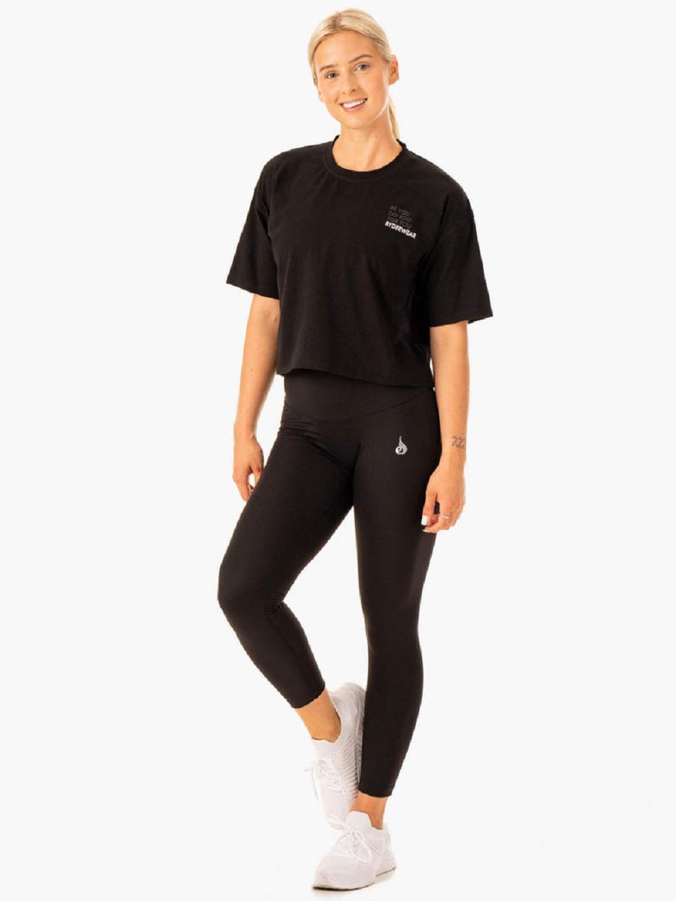 Black Women's Ryderwear Edit T-Shirt Top | DF6355820