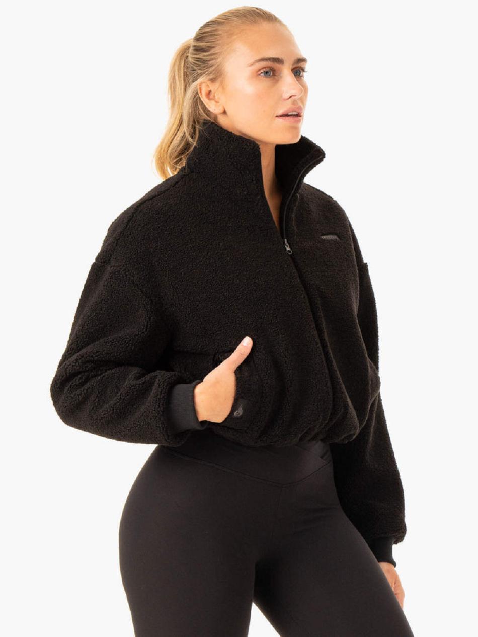 Black Women's Ryderwear Element Teddy Jacket Active Lounge | DF7585743