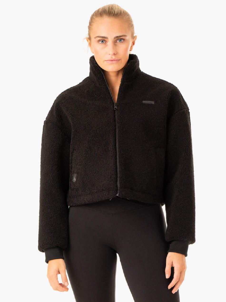 Black Women's Ryderwear Element Teddy Jacket Active Lounge | DF7585743