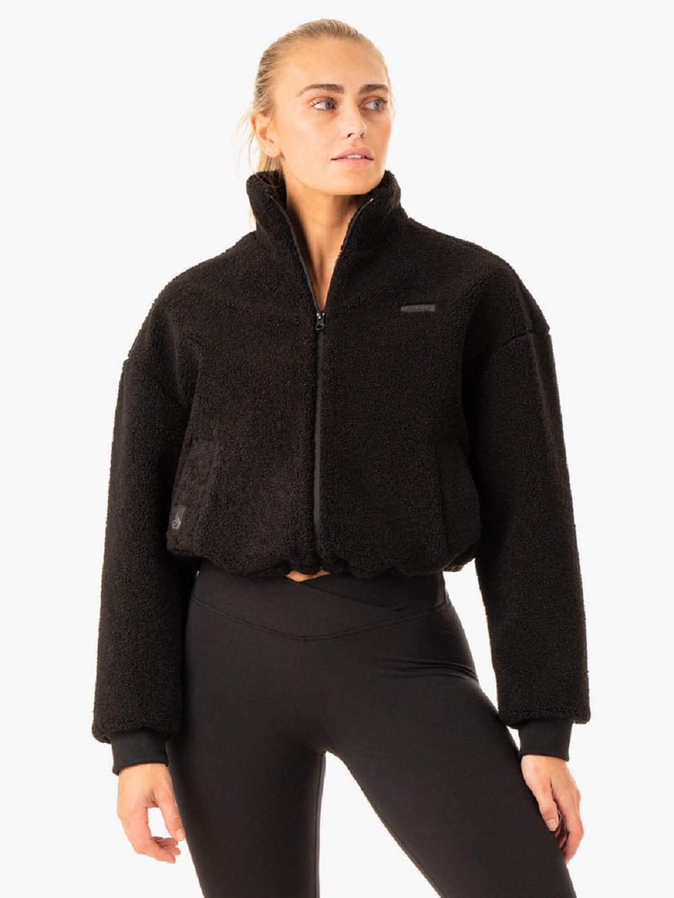 Black Women\'s Ryderwear Element Teddy Jacket Active Lounge | DF7585743