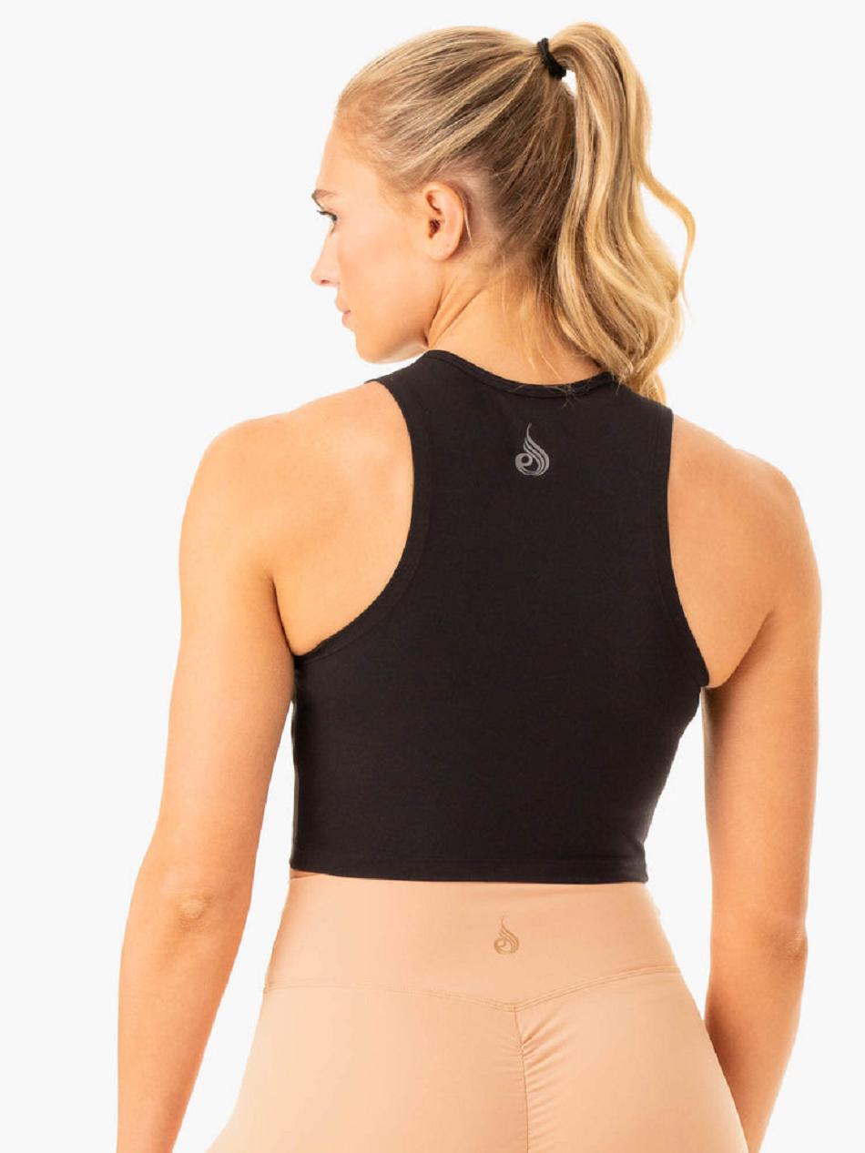 Black Women's Ryderwear Embody Zip Up Crop Tanks | DF6550025