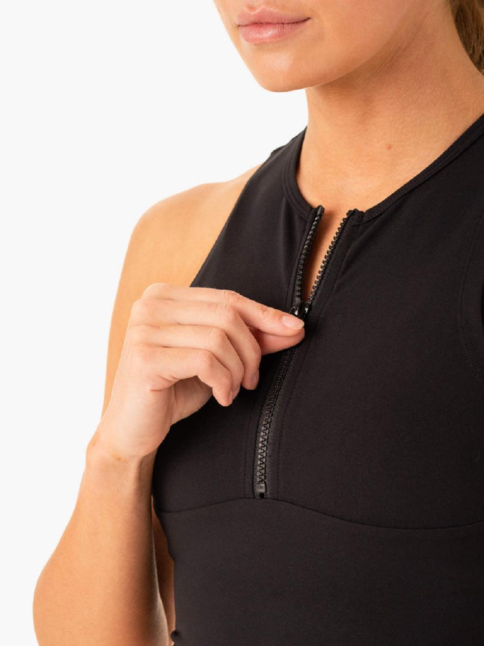 Black Women's Ryderwear Embody Zip Up Crop Tanks | DF6550025