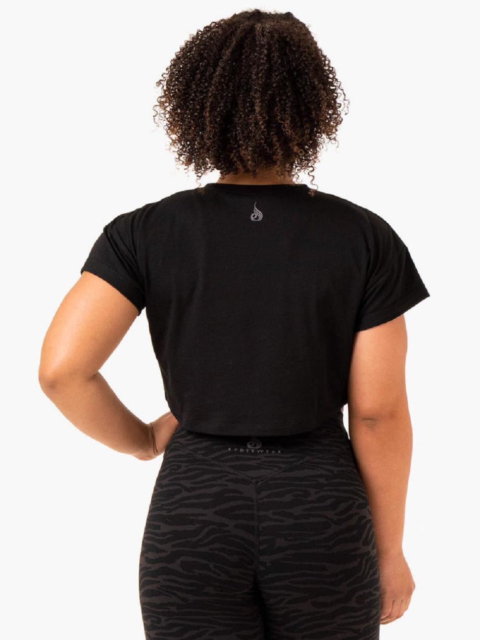 Black Women's Ryderwear Energy Cap Sleeve T-Shirt Top | 159F39764