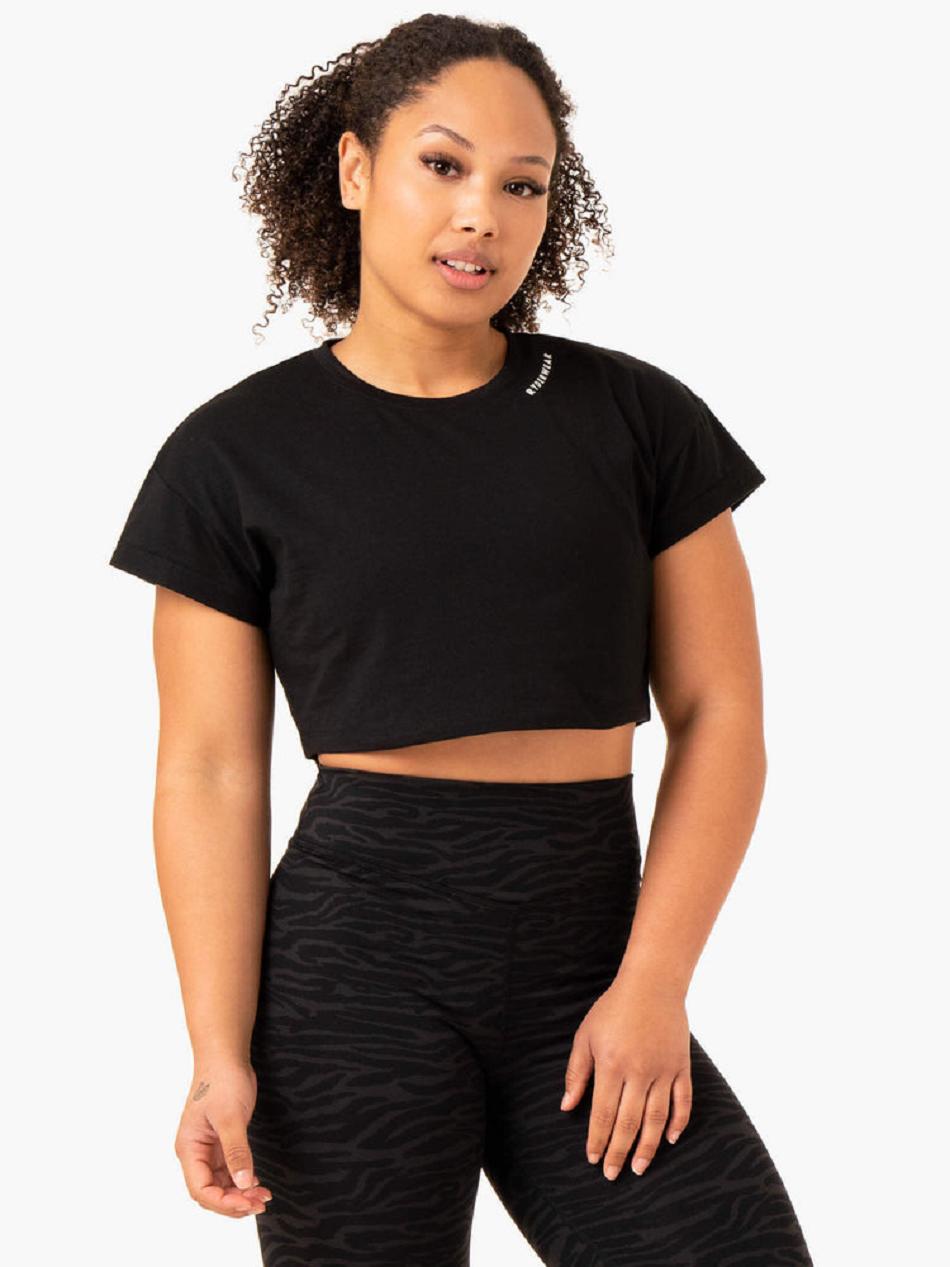 Black Women's Ryderwear Energy Cap Sleeve T-Shirt Top | 159F39764