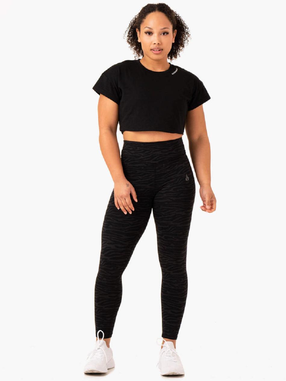 Black Women's Ryderwear Energy Cap Sleeve T-Shirt Top | 159F39764