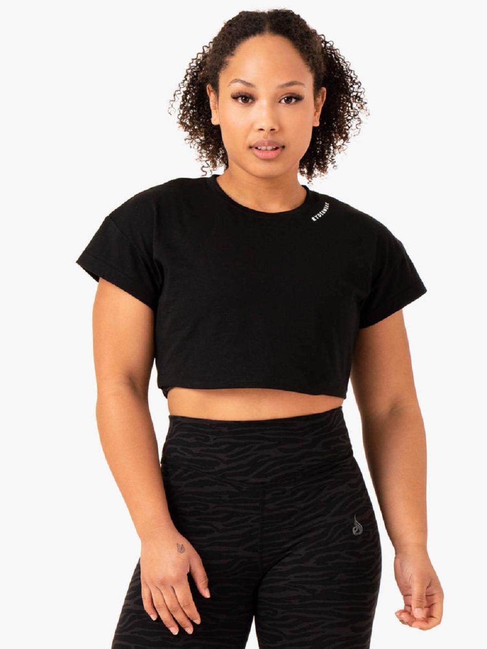 Black Women\'s Ryderwear Energy Cap Sleeve T-Shirt Top | 159F39764