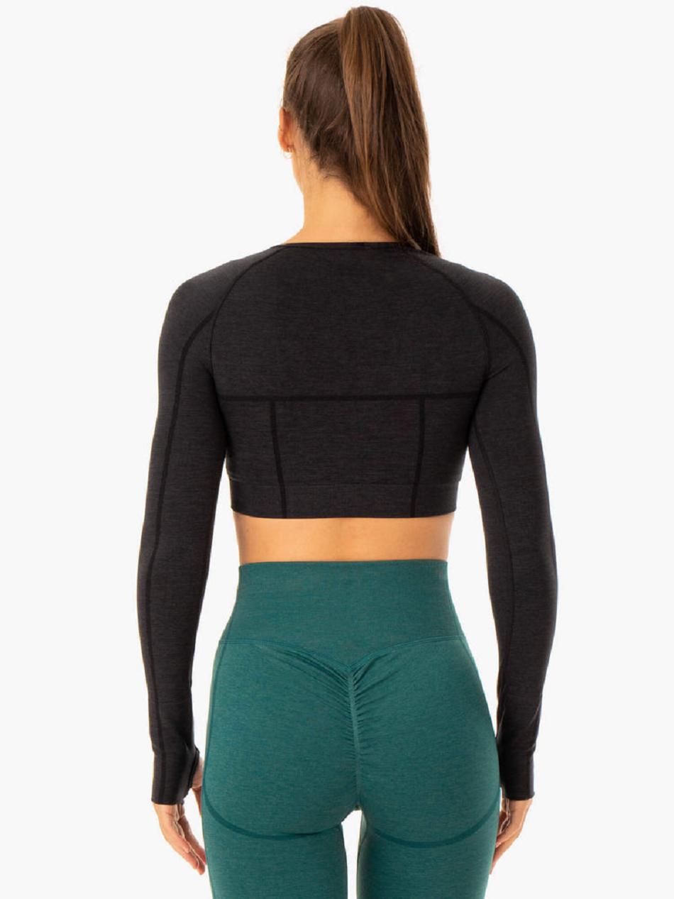 Black Women's Ryderwear Enhance Long Sleeve Top Seamless | SF4691541