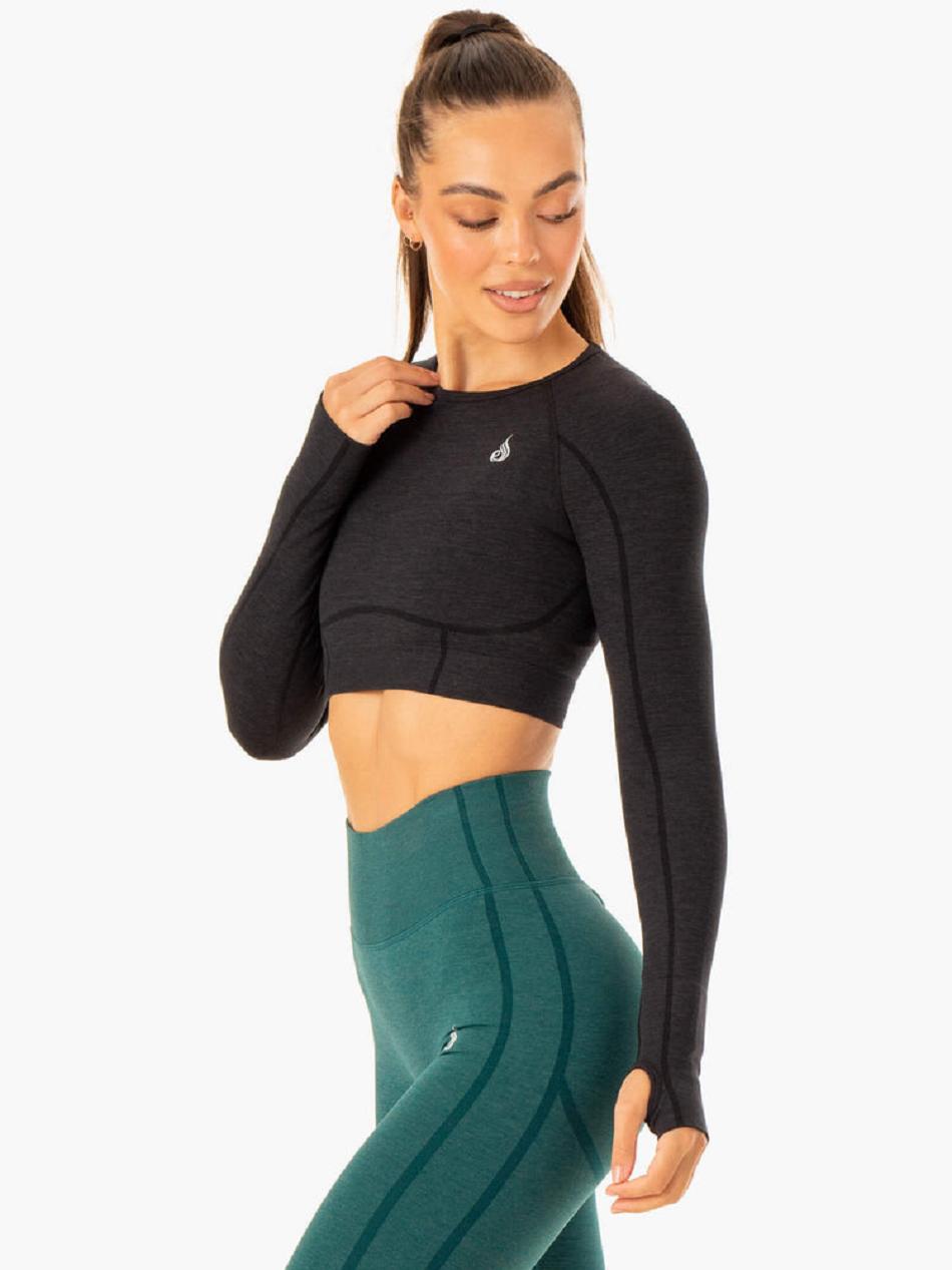 Black Women's Ryderwear Enhance Long Sleeve Top Seamless | SF4691541