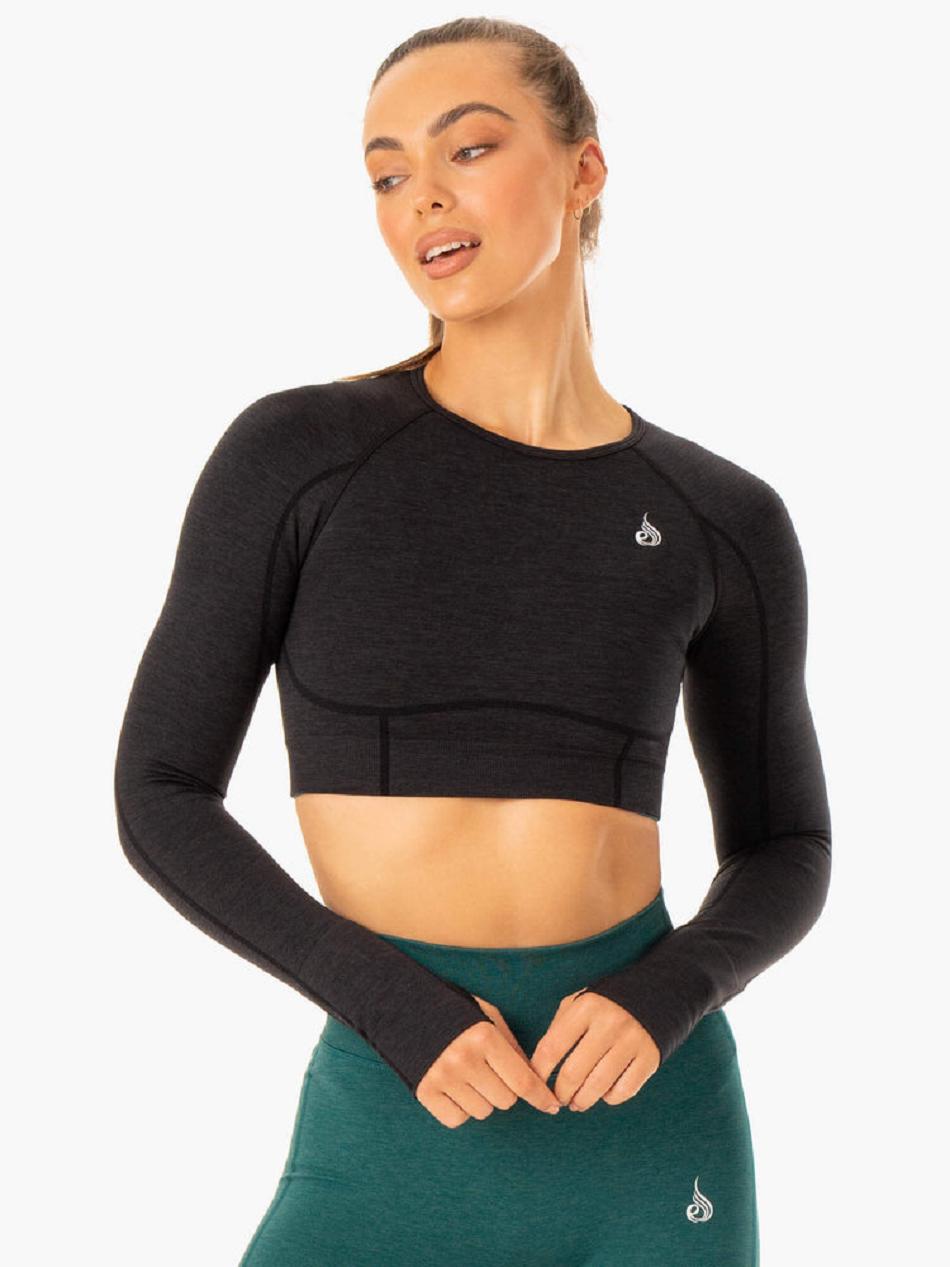 Black Women\'s Ryderwear Enhance Long Sleeve Top Seamless | SF4691541