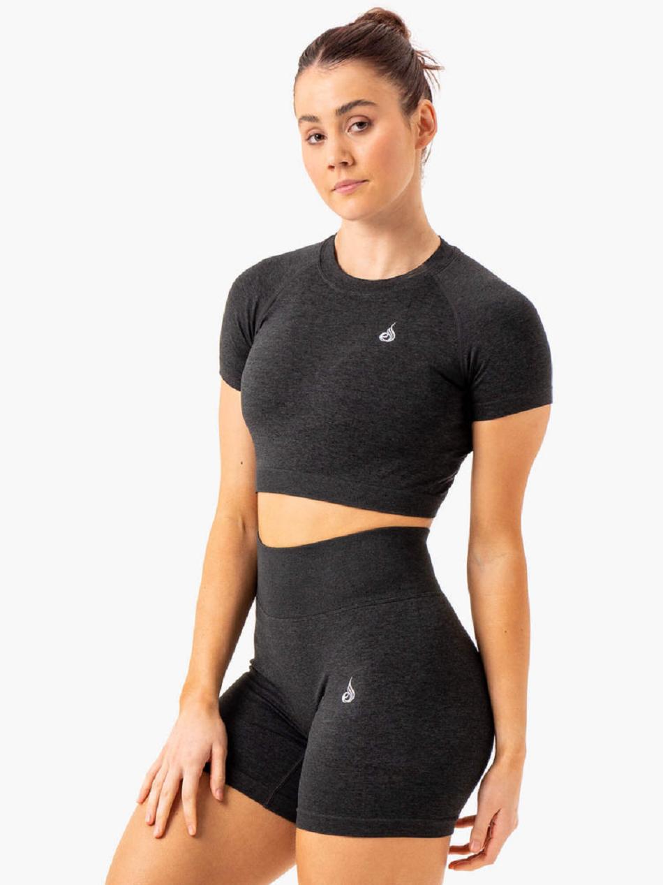 Black Women's Ryderwear Essential Seamless Tee Top | 67U6461662