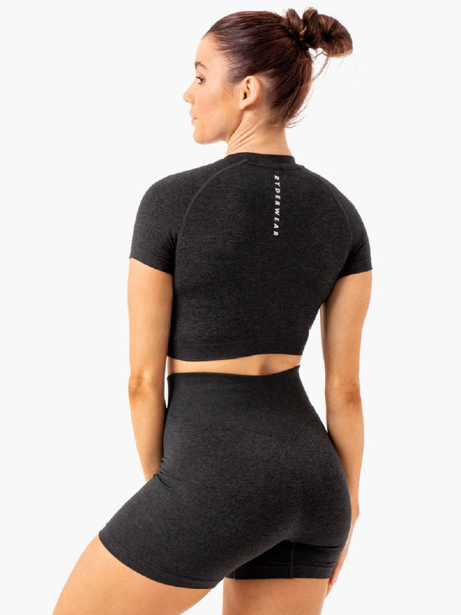 Black Women's Ryderwear Essential Seamless Tee Top | 67U6461662