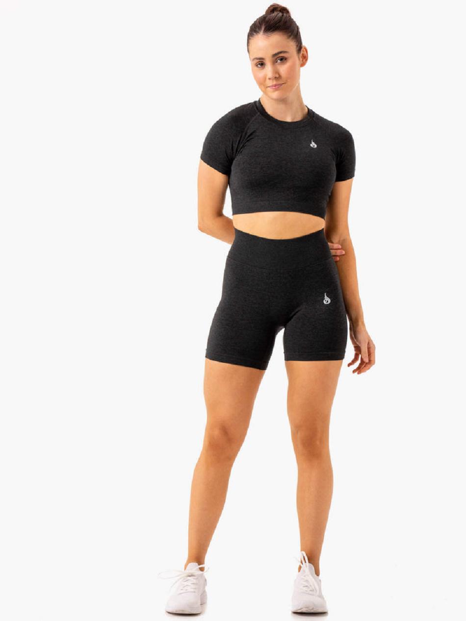 Black Women's Ryderwear Essential Seamless Tee Top | 67U6461662