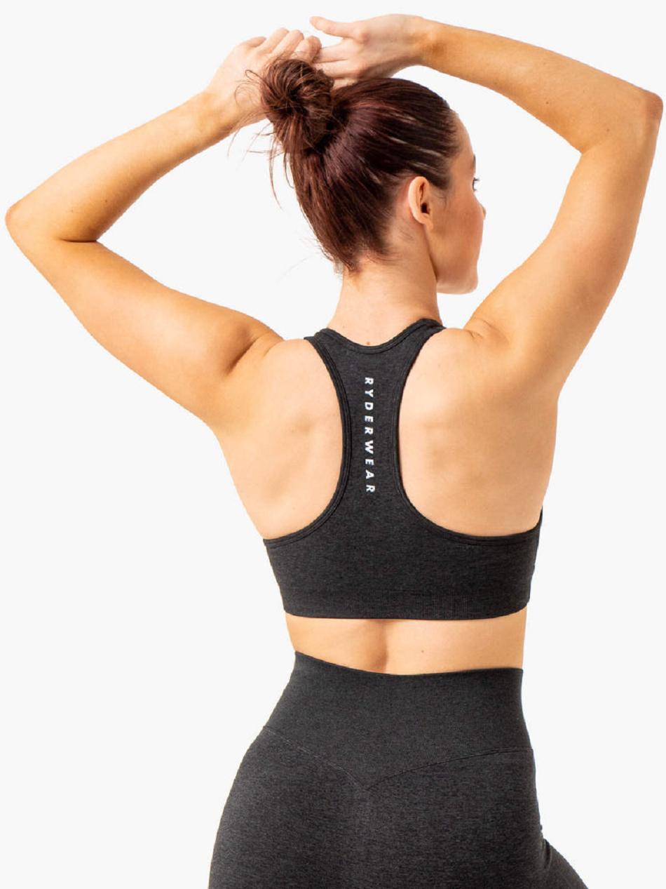 Black Women's Ryderwear Essential Seamless Cross Over Sports Bras | 6Y5634250