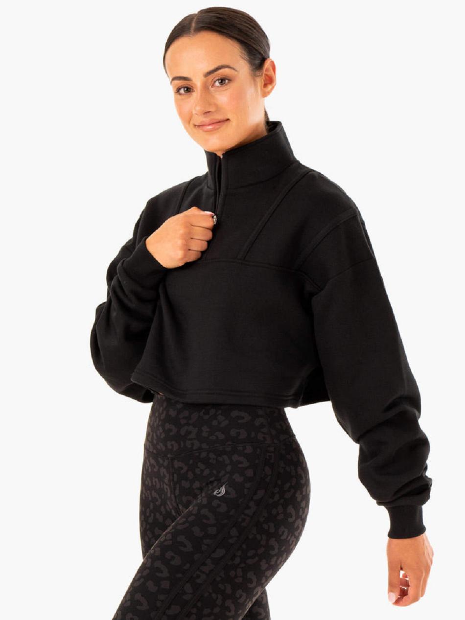 Black Women's Ryderwear Evolution Half Zip Sweater Top | 63NG15623