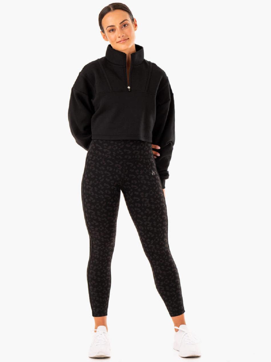 Black Women's Ryderwear Evolution Half Zip Sweater Top | 63NG15623