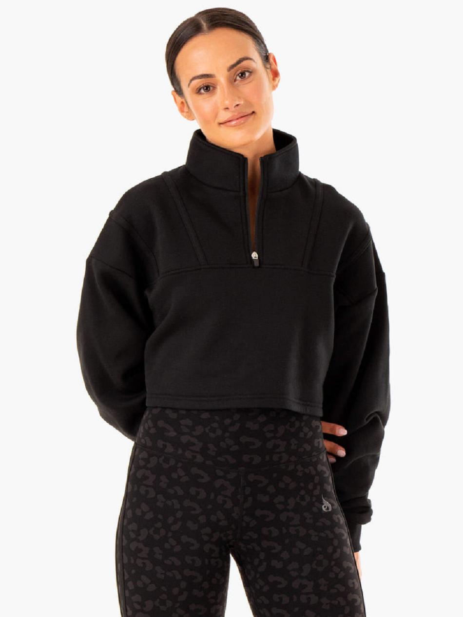 Black Women\'s Ryderwear Evolution Half Zip Sweater Top | 63NG15623