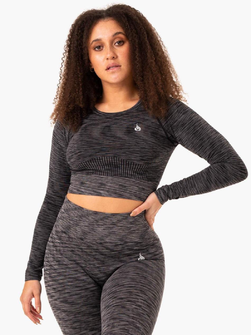 Black Women\'s Ryderwear Evolve Long Sleeve Top Seamless | XG4848706