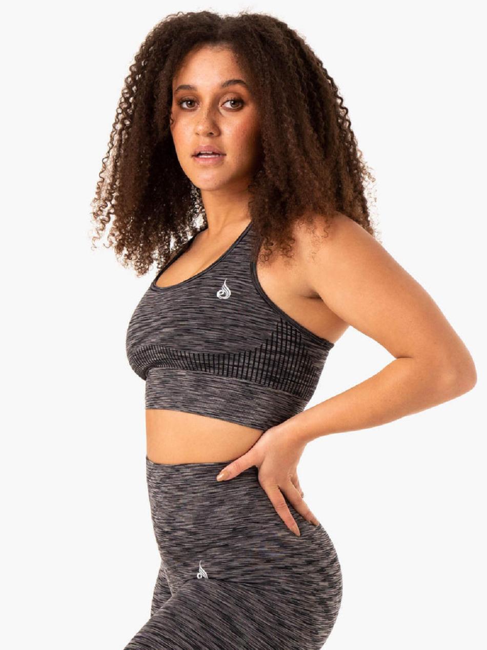 Black Women's Ryderwear Evolve Longline Sports Bra Seamless | 47RC65472