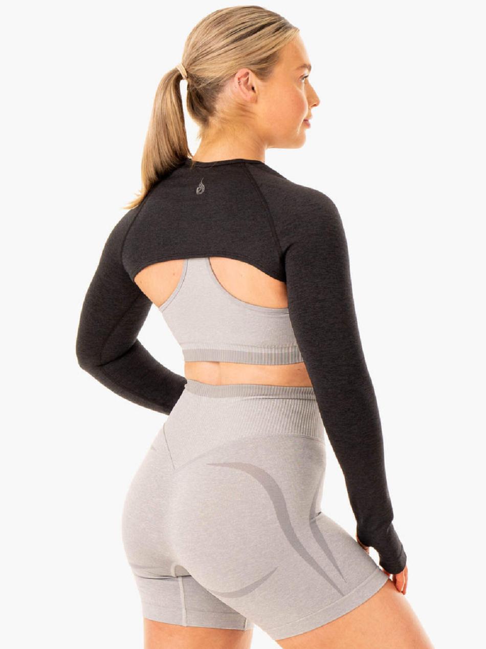 Black Women's Ryderwear Excel Seamless Super Crop Top | 63RT51237