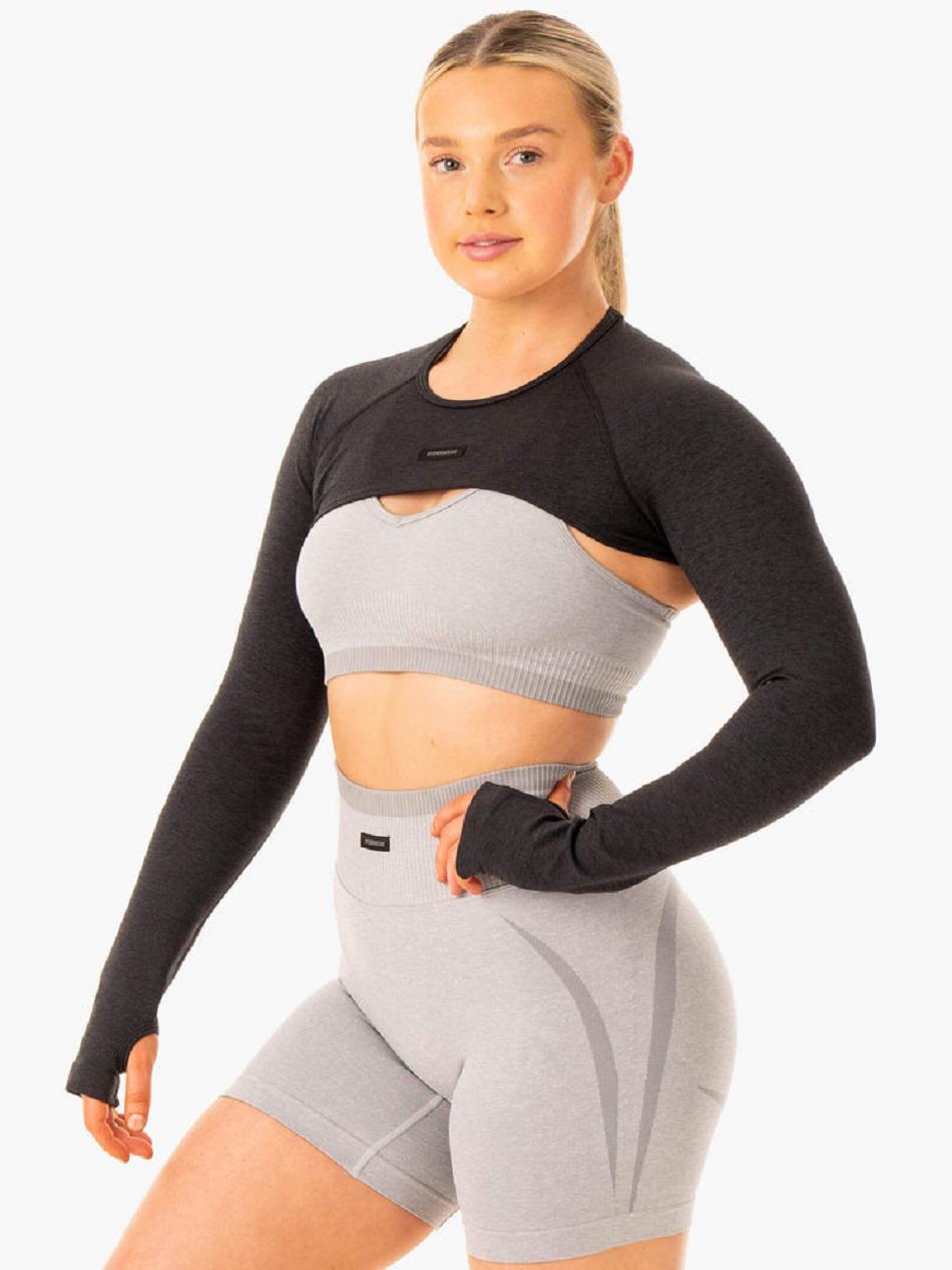 Black Women's Ryderwear Excel Seamless Super Crop Top | 63RT51237