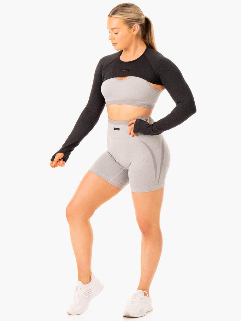 Black Women's Ryderwear Excel Seamless Super Crop Top | 63RT51237