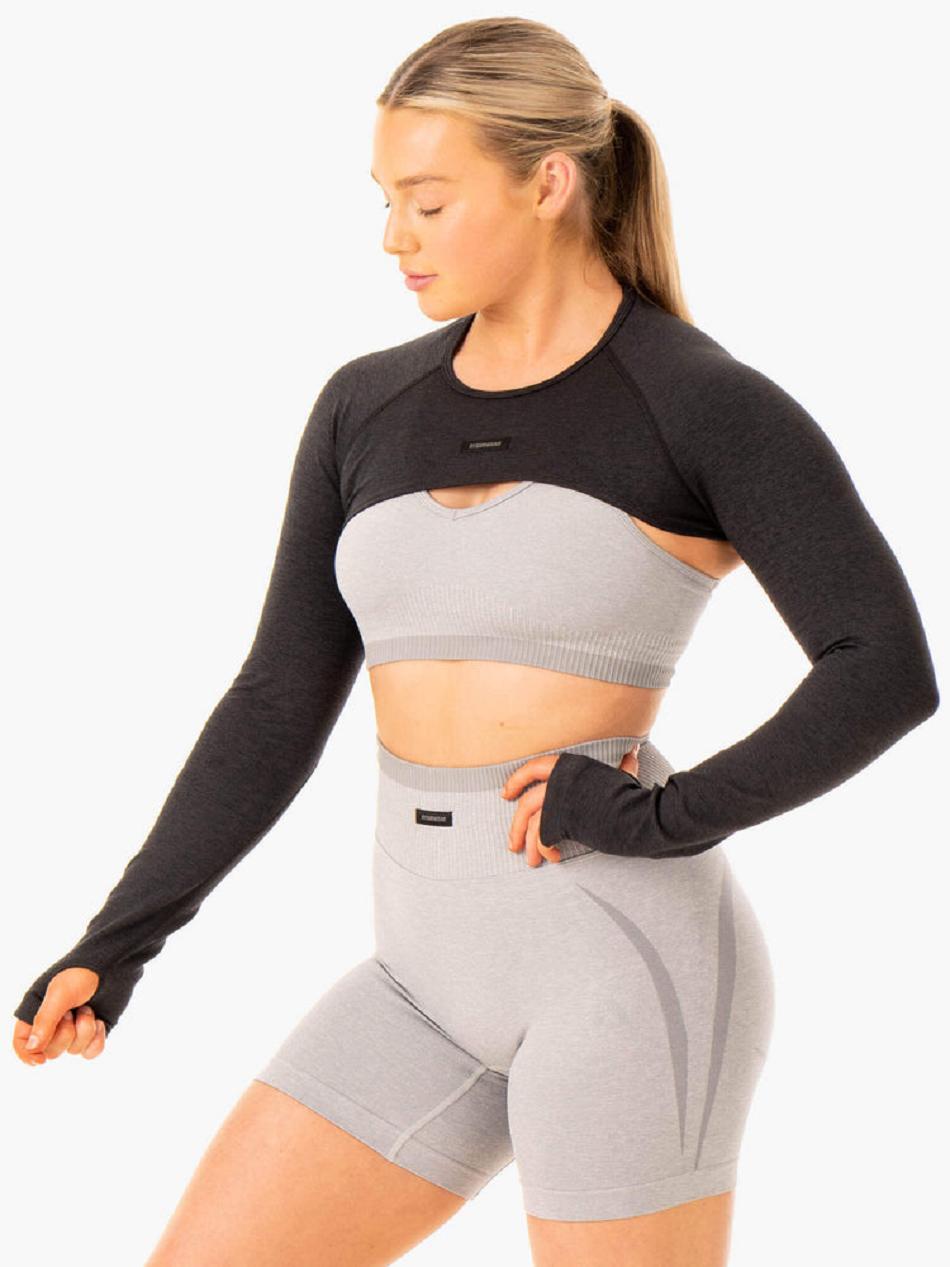 Black Women\'s Ryderwear Excel Seamless Super Crop Top | 63RT51237