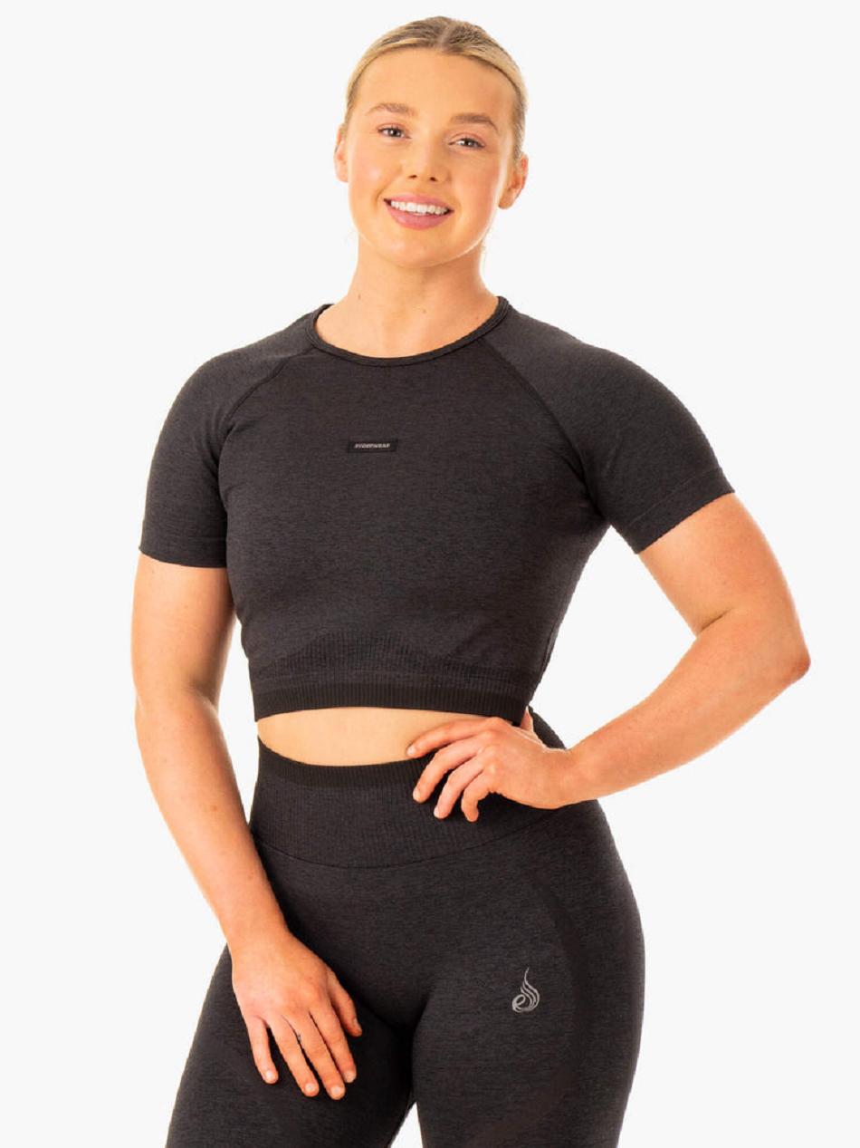 Black Women\'s Ryderwear Excel Seamless T-Shirt Top | 63RW91642