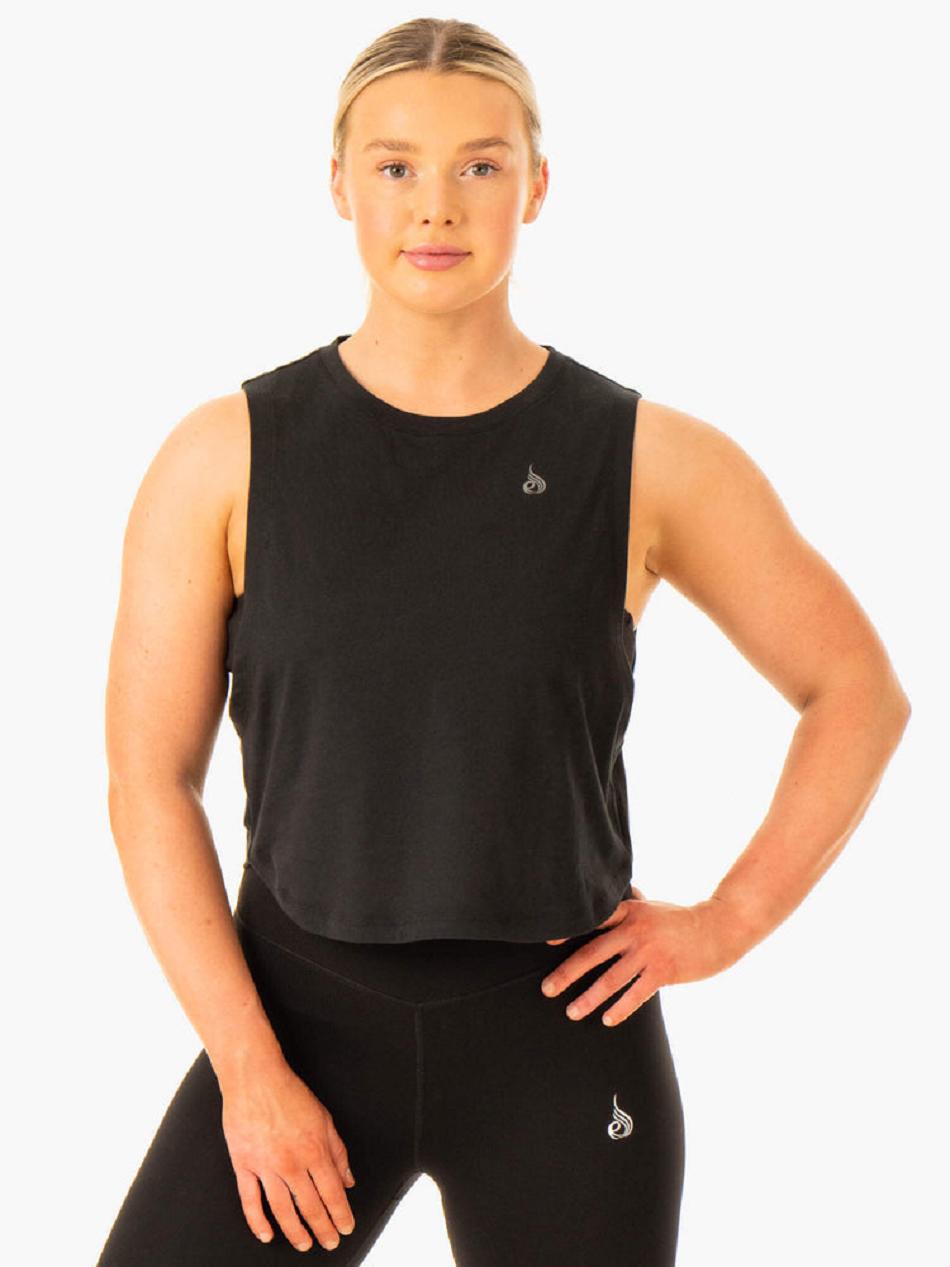 Black Women\'s Ryderwear Flow Scoop Tank Top | MT6266657