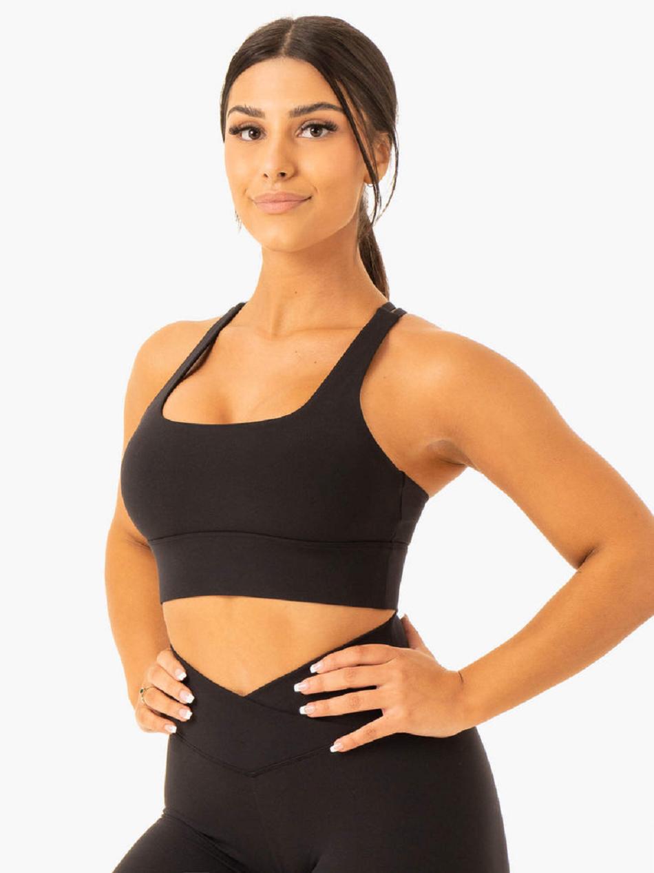 Black Women's Ryderwear Flow Square Neck Sports Bras | A2X62027