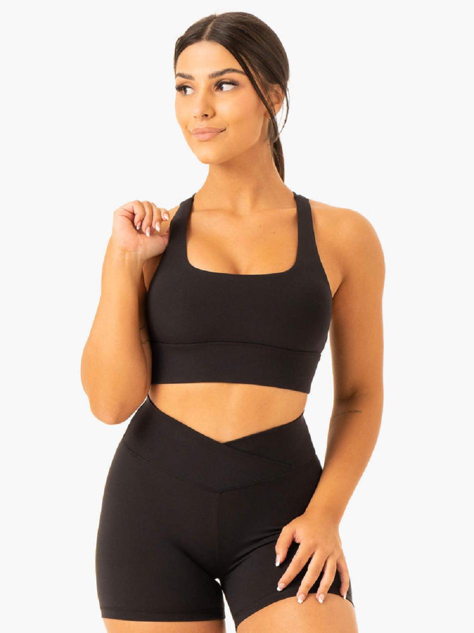 Black Women\'s Ryderwear Flow Square Neck Sports Bras | A2X62027