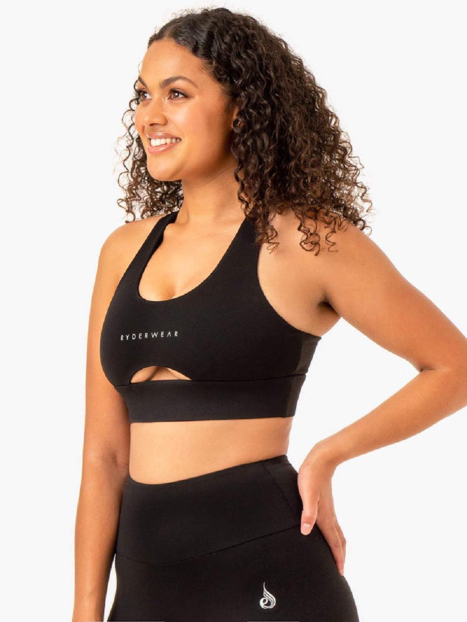 Black Women's Ryderwear Focus Contour Sports Bras | 149F38184