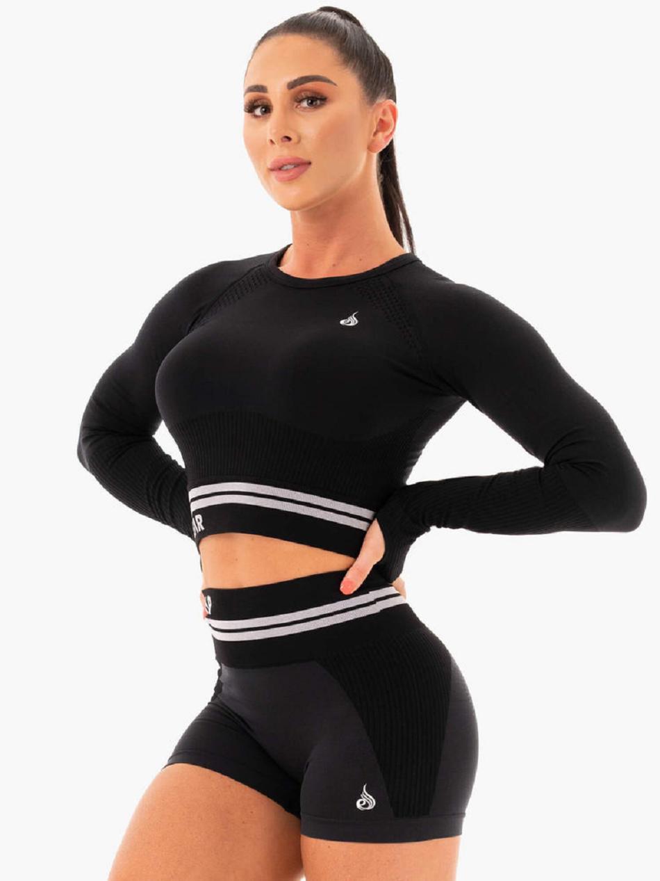 Black Women's Ryderwear Freestyle Long Sleeve Crop Seamless | BG4824991