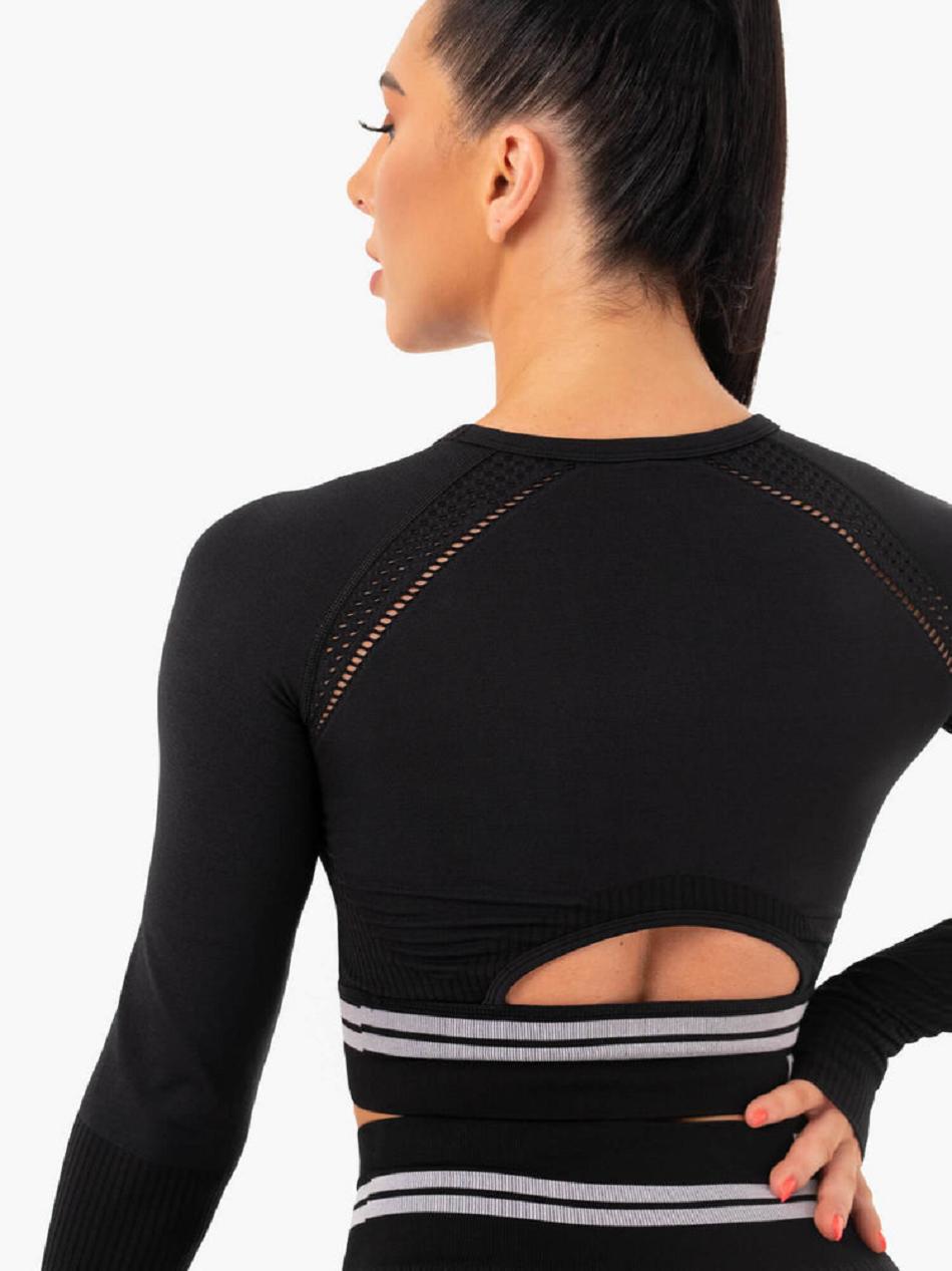 Black Women's Ryderwear Freestyle Long Sleeve Crop Seamless | BG4824991