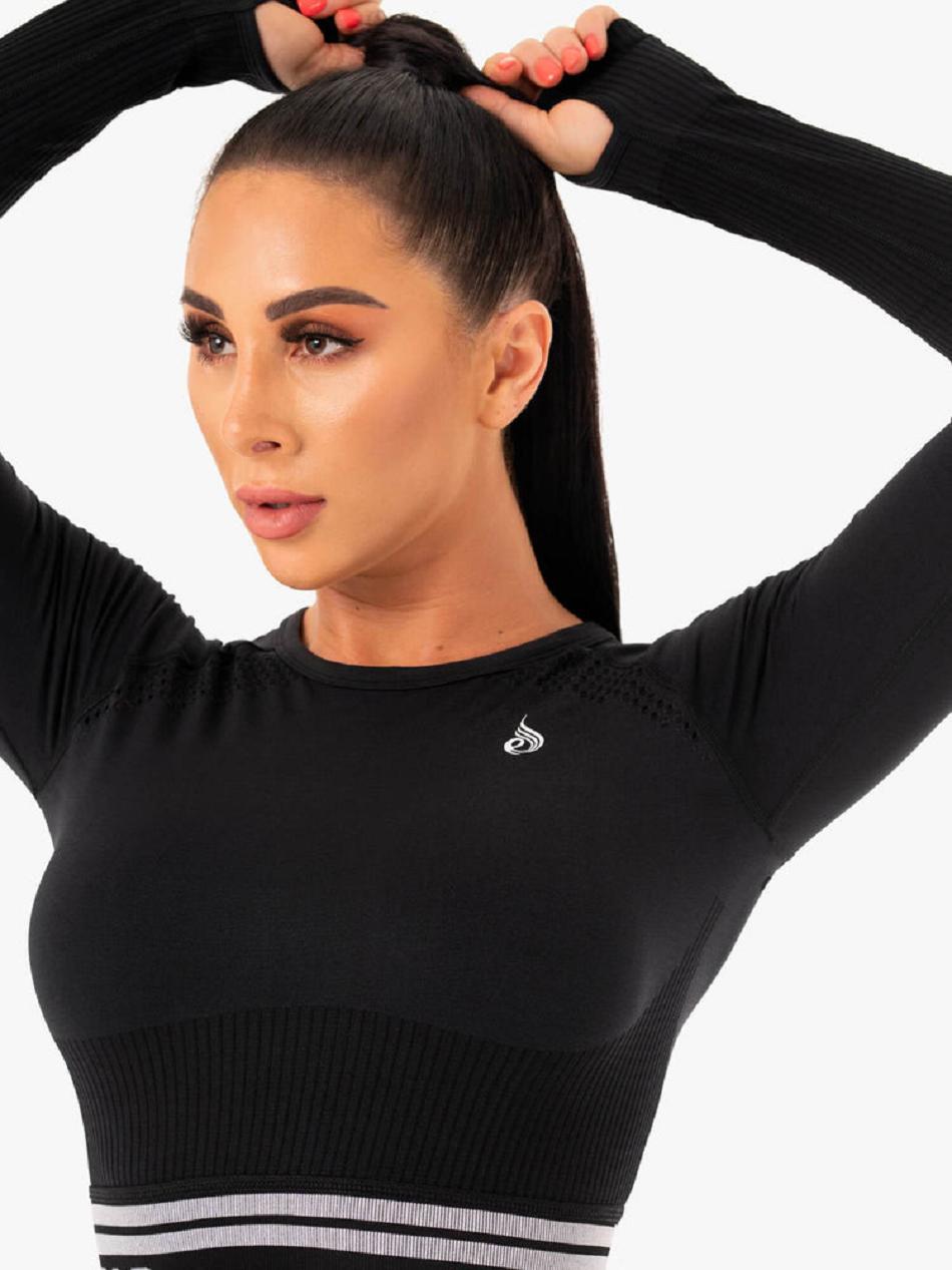 Black Women's Ryderwear Freestyle Long Sleeve Crop Seamless | BG4824991