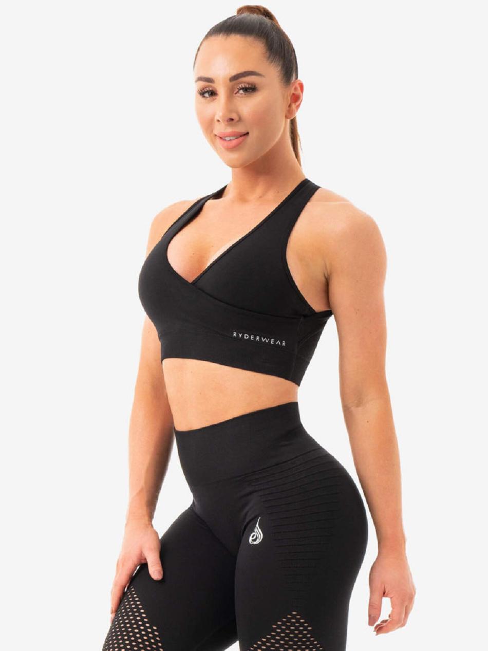 Black Women's Ryderwear Geo Seamless Sports Bras | 57RC23089